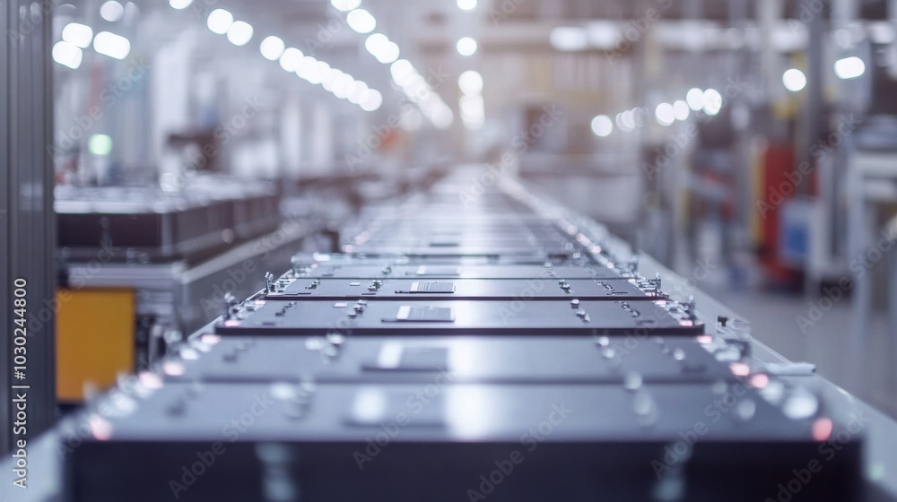 Close-Up of Battery Cells on Industrial Conveyor Belt Close-Up of Battery Cells on Industrial Conveyor Belt