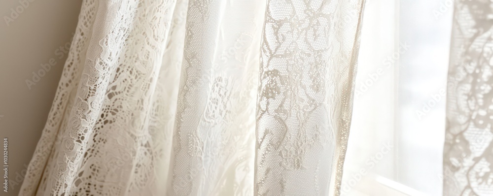 Delicate white lace adorns a curtain, showcasing intricate patterns, paired with eco-friendly, soy-based spray foam insulation for an airtight seal Delicate white lace adorns a curtain, showcasing intricate patterns, paired with eco-friendly, soy-based spray foam insulation for an airtight seal