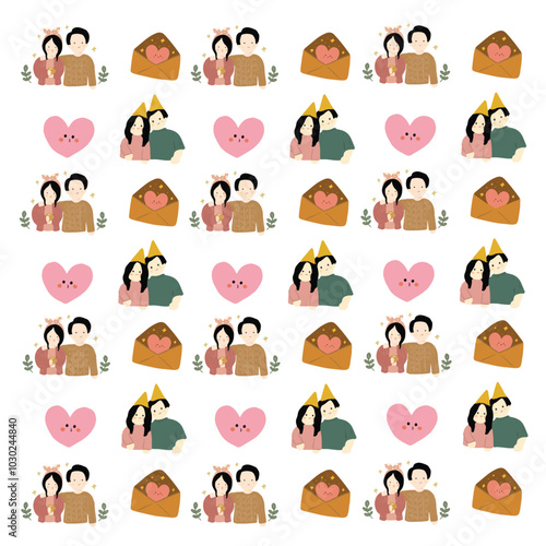 romantic couple on valentines day seamless pattern vector illustration