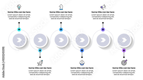 Infographic template. Horizontal line with 6 steps