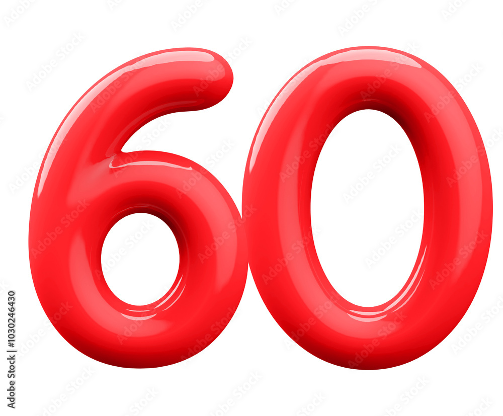 Red 3D Number 60