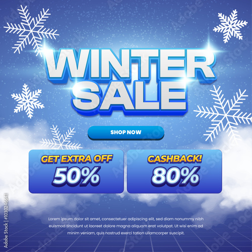 Winter Shopping day Sale discount deals blue snow gradient Editable text effect winter banner