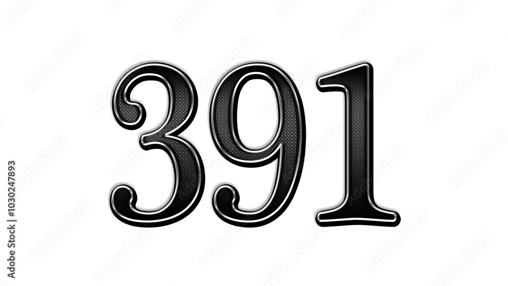black metal 3d design of number 391 on white background. black metal 3d design of number 391 on white background.