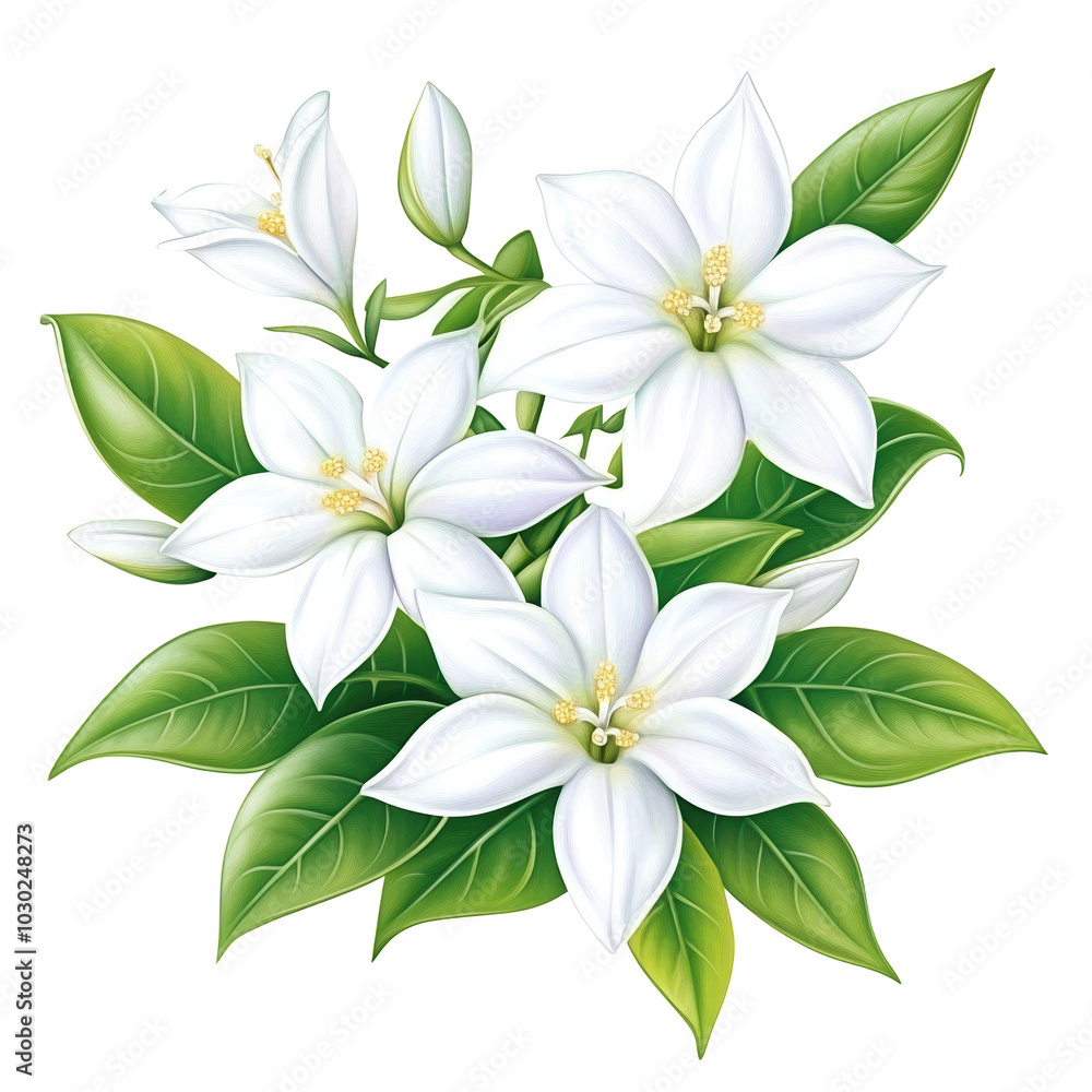 Fresh Stepanotis Flowers with Green Leaves Fresh Stepanotis Flowers with Green Leaves