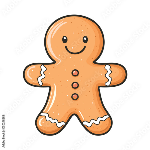 cute little smiling christmas gingerbread cookie isolated vector illustration