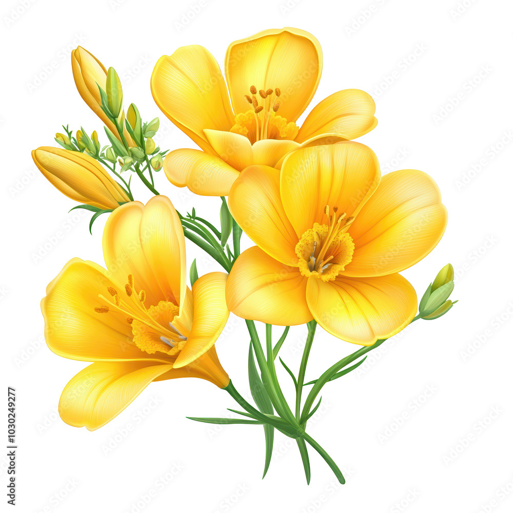 Naklejka premium Bright Freesia Flowers in a Decorative Tub