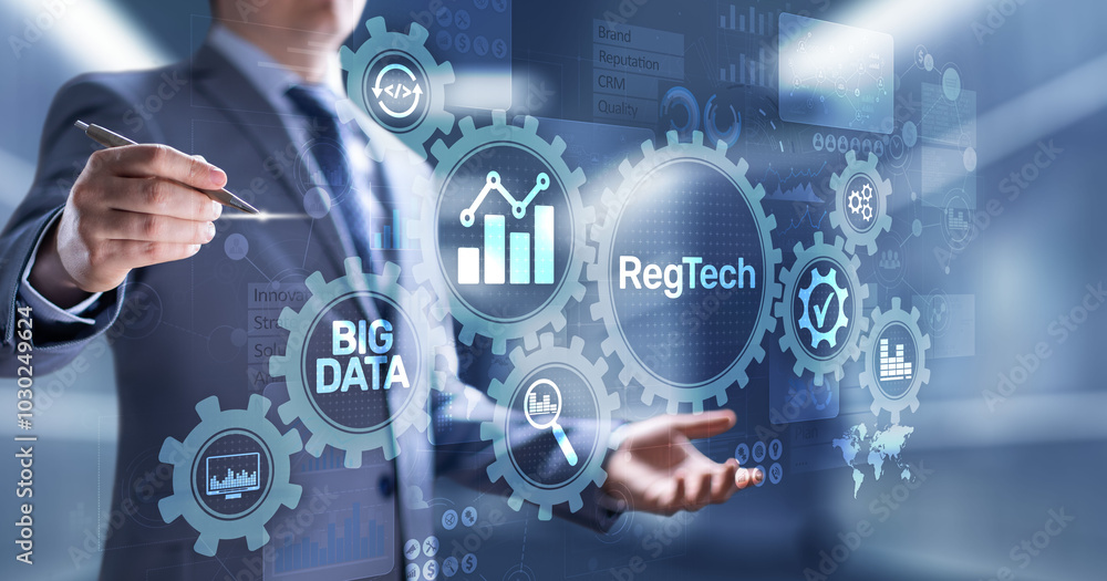 RegTech Regulation Compliance financial control modern internet technology concept on virtual screen. RegTech Regulation Compliance financial control modern internet technology concept on virtual screen.