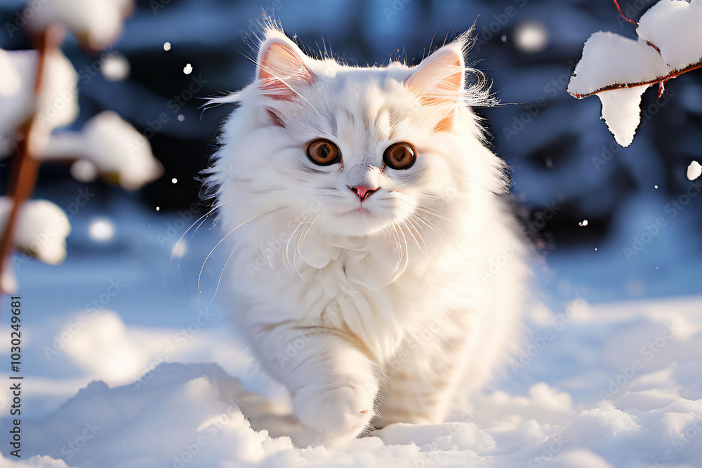 Niedliche Katzen im Schnee Nahaufnahme Niedliche Katzen im Schnee Nahaufnahme