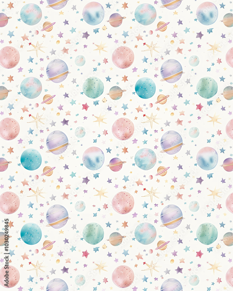 A colorful painting of planets and stars A colorful painting of planets and stars