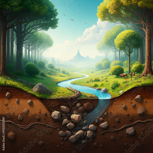 A peaceful, scenic forest w...