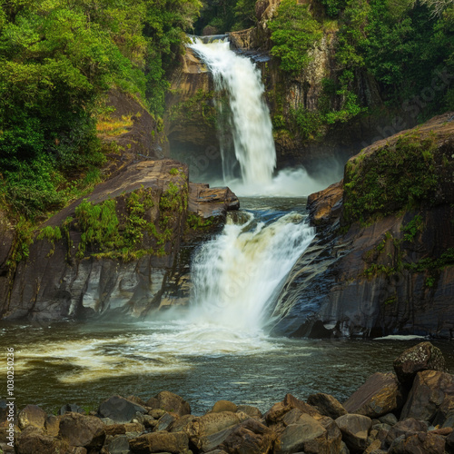 A powerful waterfall flowin...