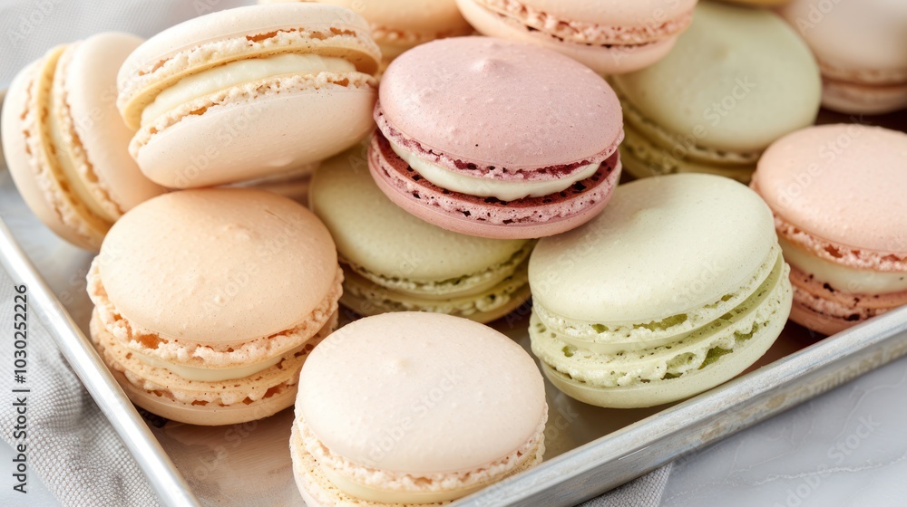 A Close-Up of Colorful Macarons in a Silver Baking Tray A Close-Up of Colorful Macarons in a Silver Baking Tray