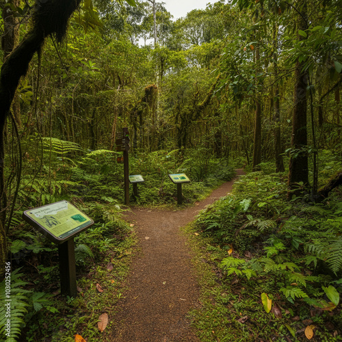 A tranquil forest path with...