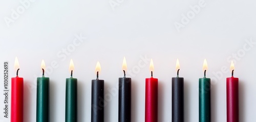 Kwanzaa candles lit in red, black, and green 