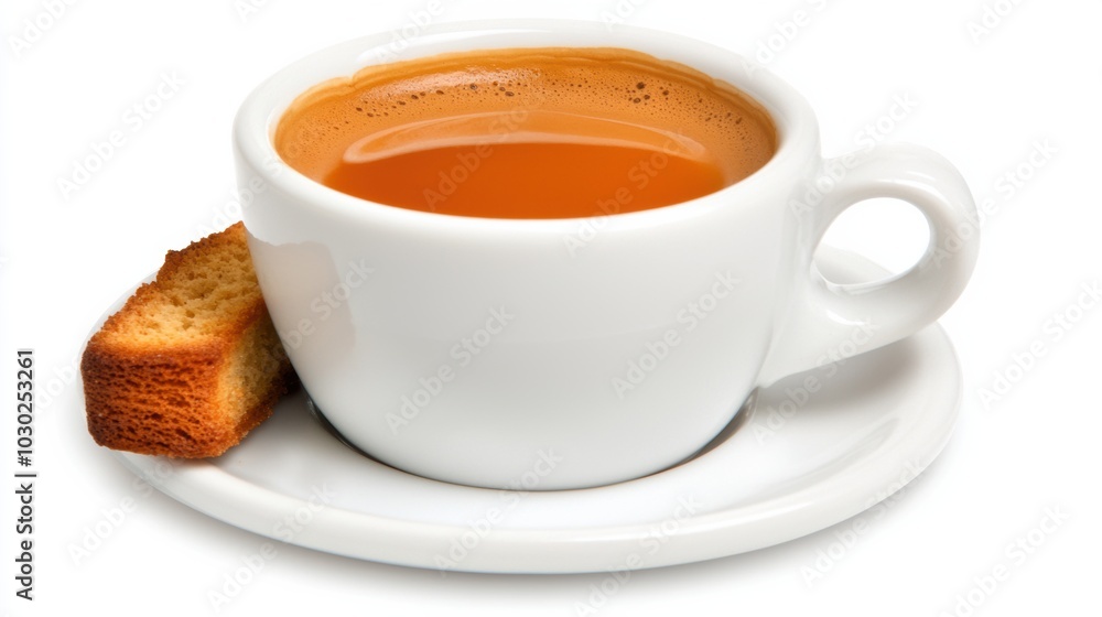 Freshly Brewed Tea with Biscuit on White Background Freshly Brewed Tea with Biscuit on White Background
