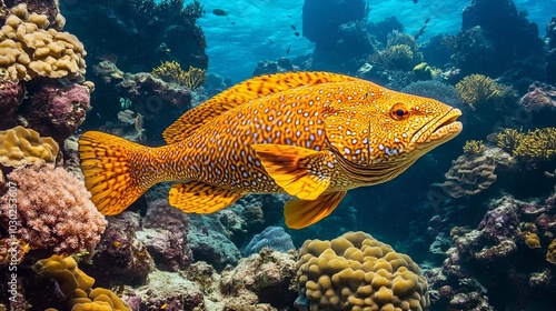 Yellow-edged lyretail grouper (Variola louti) captured underwater in the Red Sea. photo