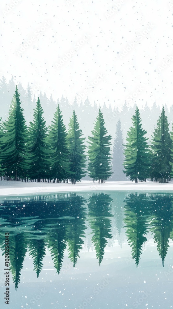 Fototapeta premium Emerald Reflection, Evergreen trees