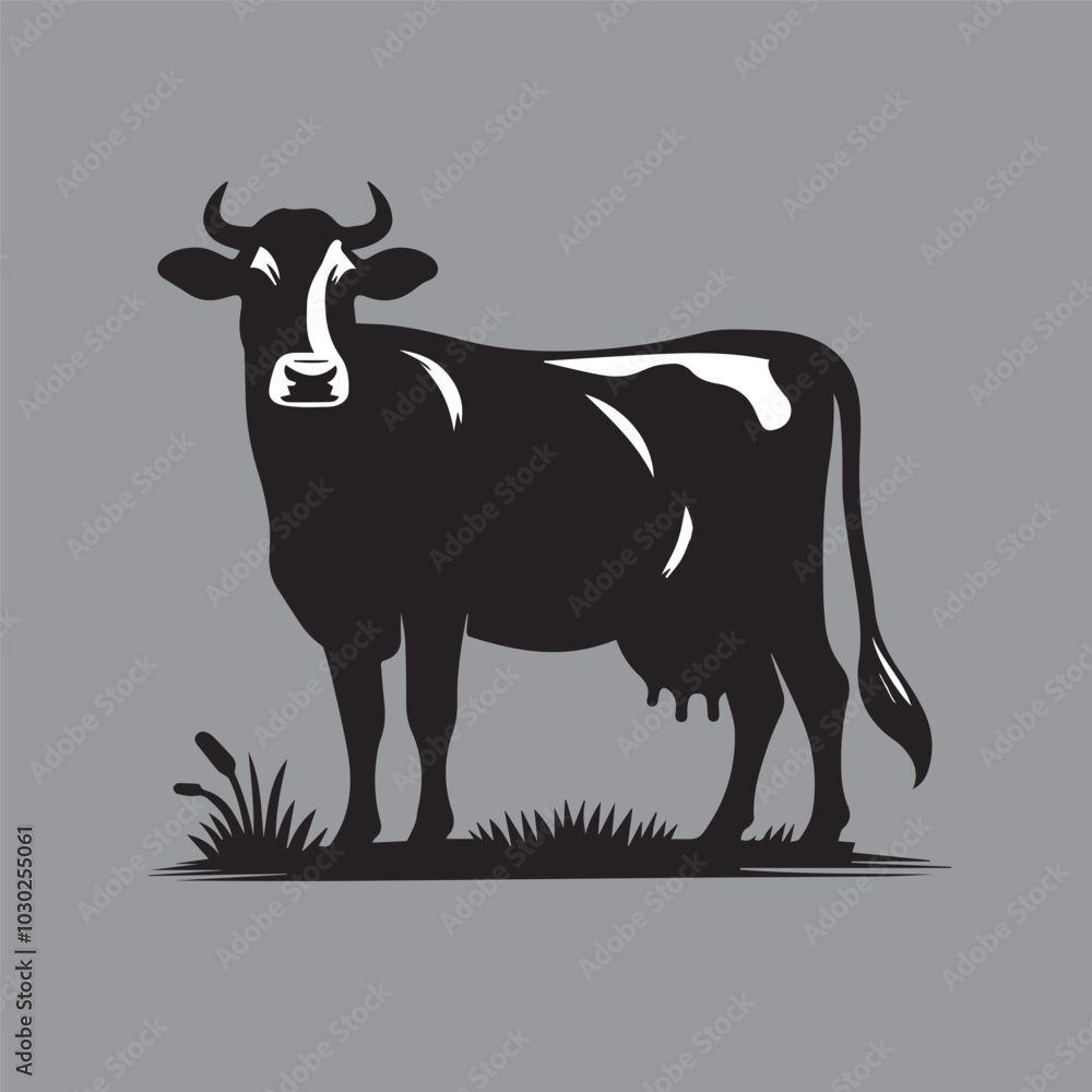 Cow silhouette vector Illustration in grey Background Cow silhouette vector Illustration in grey Background