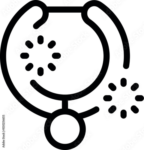 This simple vector icon represents a stethoscope detecting a virus, symbolizing the connection between healthcare and technology