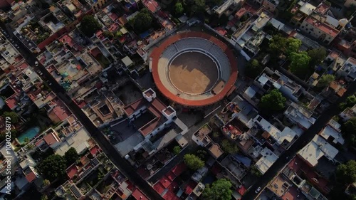 Wallpaper Mural Aerial drone footage over the colorful streets and arena of San Miguel de Allende, Guanajuato, Mexico at sunrise Torontodigital.ca