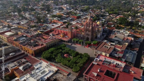 Wallpaper Mural Aerial drone footage over the main square and church of San Miguel de Allende, Guanajuato, Mexico at sunrise Torontodigital.ca