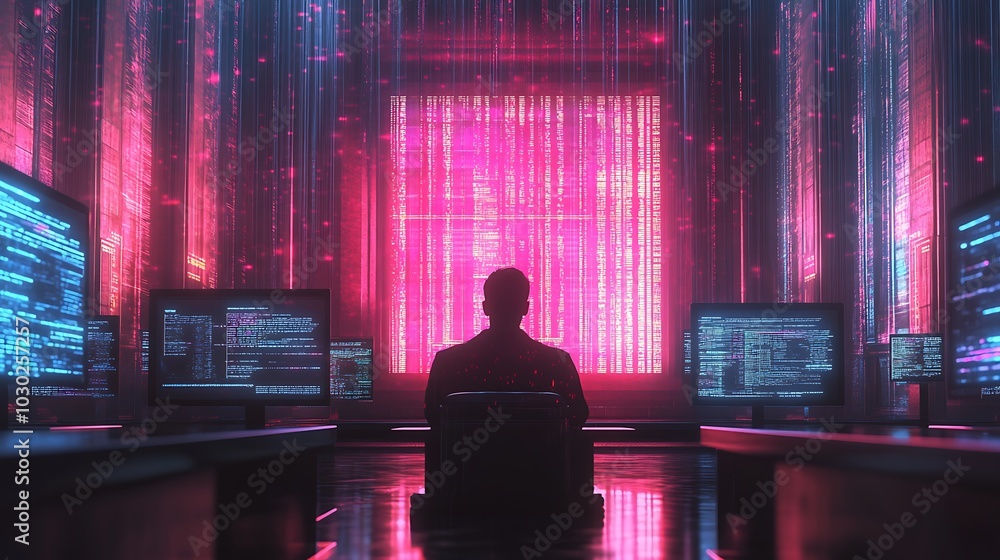 A hacker facing legal consequences for a massive data breach, lawyers presenting digital evidence on glowing holographic screens, personal data visualized as encrypted files being stolen, A hacker facing legal consequences for a massive data breach, lawyers presenting digital evidence on glowing holographic screens, personal data visualized as encrypted files being stolen,