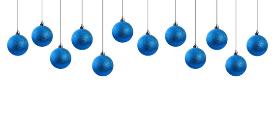 Blue christmas balls garland on strings on transparent background png