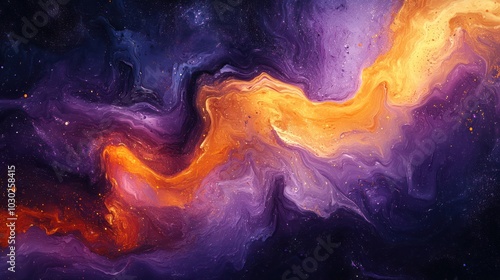 Abstract swirling pattern in shades of purple, orange, and yellow.