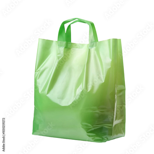 Green Plastic Shopping Bag Isolated on White Background