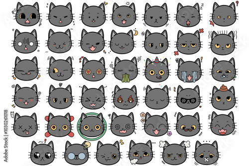 Cute gray cat vector set