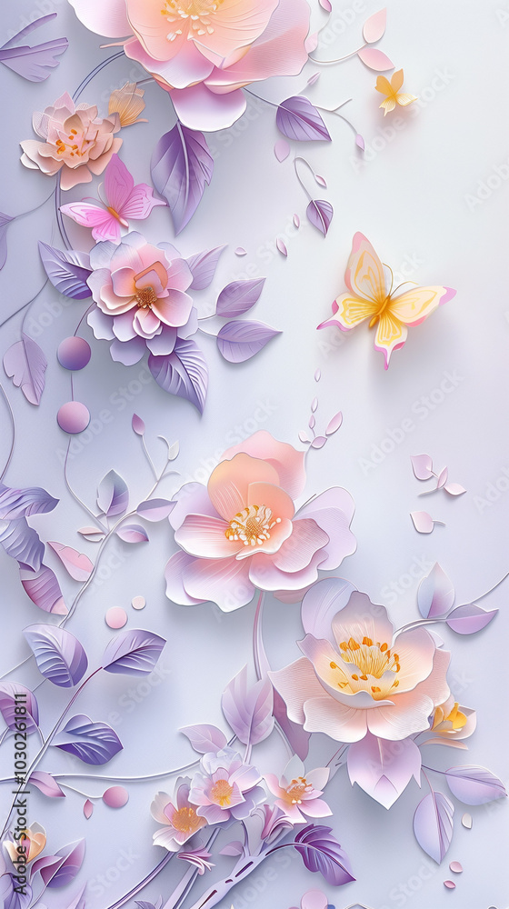 A colorful flower arrangement with butterflies A colorful flower arrangement with butterflies