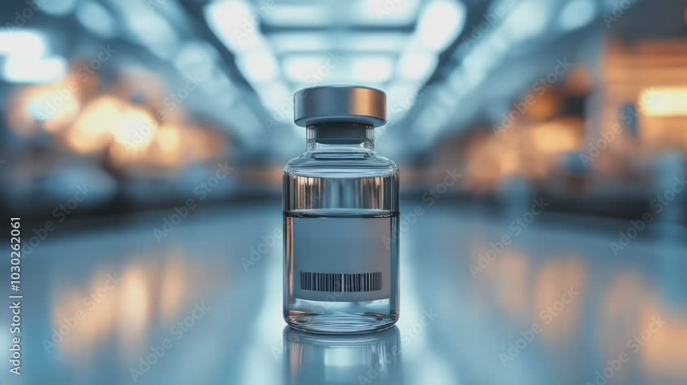 Sterile Glass Vaccine Vial with Barcode in a Modern Medical Laboratory Setting, Highlighting Healthcare Innovation Sterile Glass Vaccine Vial with Barcode in a Modern Medical Laboratory Setting, Highlighting Healthcare Innovation