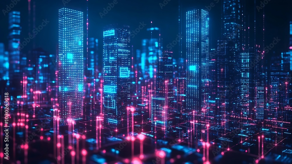 A smart city powered by IoT devices, with glowing holographic screens displaying data security laws and privacy concerns, lawyers analyzing encrypted data flows, A smart city powered by IoT devices, with glowing holographic screens displaying data security laws and privacy concerns, lawyers analyzing encrypted data flows,