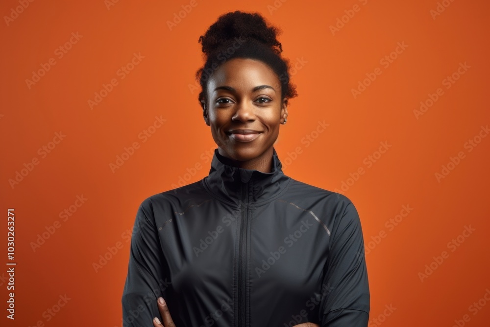Obraz premium Black sportswoman standing portrait smile.
