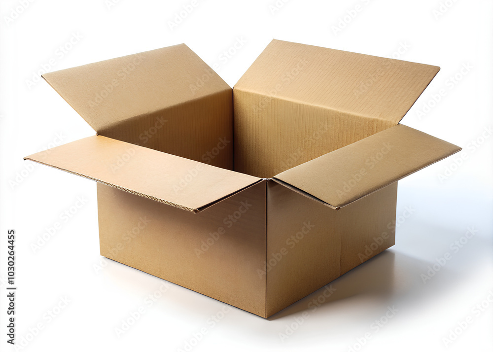 Open Brown Cardboard box Mockup. on isolate white background, Clipping path Open Brown Cardboard box Mockup. on isolate white background, Clipping path