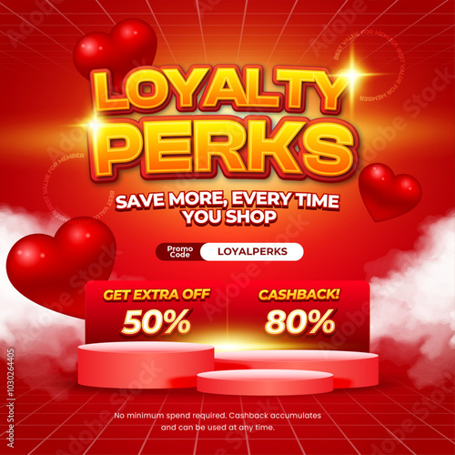 Loyalty Perks Sale discount deals deep Red gradient Love object background banner