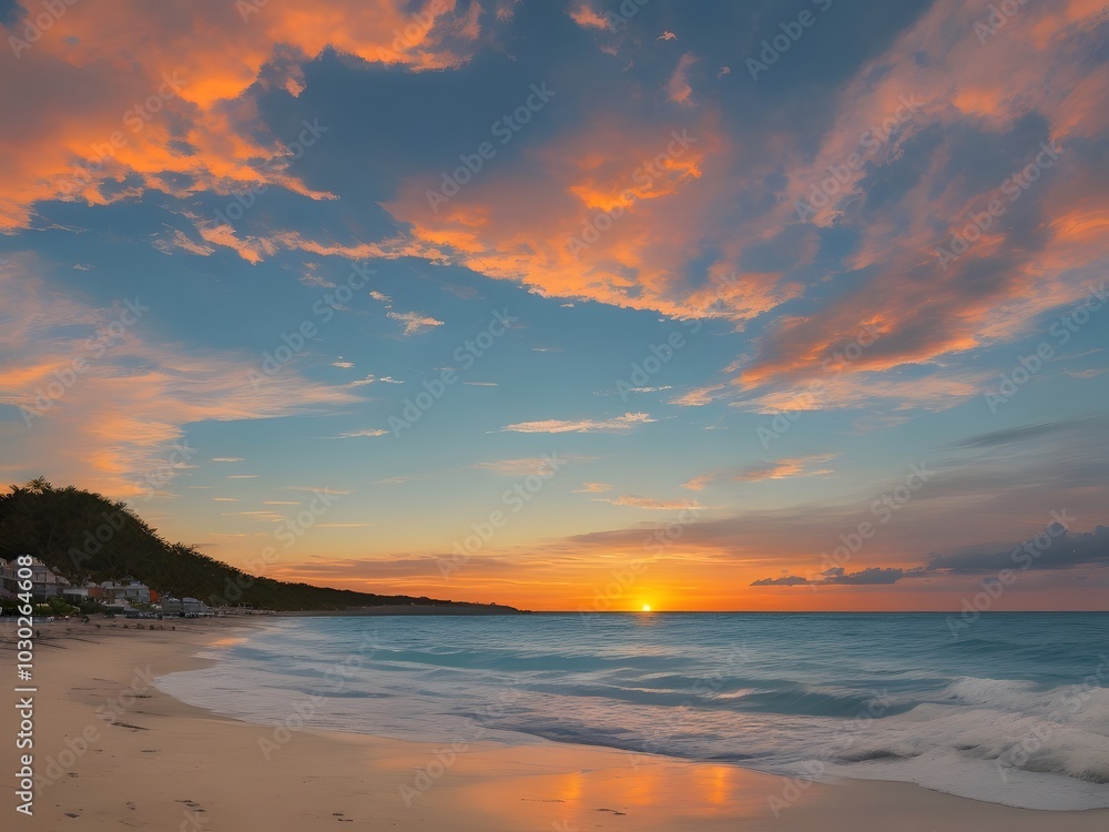 Fototapeta premium beach scene with a sunset sky