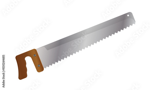 A hand saw with wooden handle. Vector illustration isolated on white