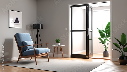 armchair door modern living room rendered realistic style