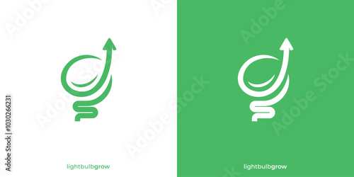 Creative Smart Grow Logo. Abstract Light Bulb and Arrow Up with Modern Style. Lamp Growth Logo, Icon, Symbol, Vector, Design Inspiration.