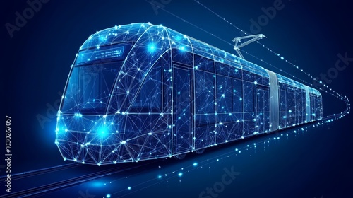 Modern Electric Commuter Train in Connecting Lines Structure. Concept of Future Transportation.