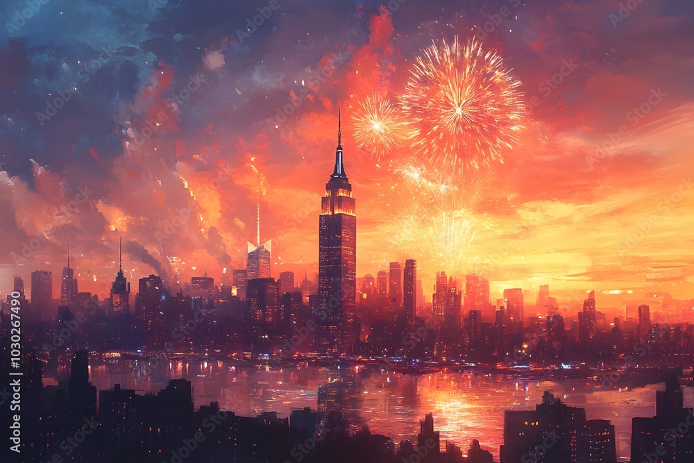 Captivating Cityscape Aglow with Dazzling New Year s Eve Fireworks Captivating Cityscape Aglow with Dazzling New Year s Eve Fireworks