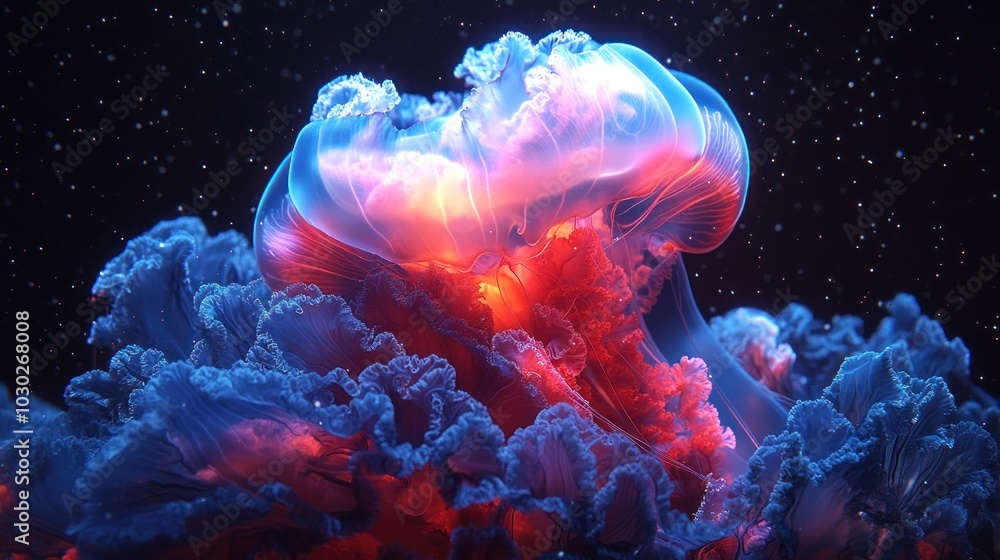 Fototapeta premium Abstract representation of colorful, luminous clouds in space.