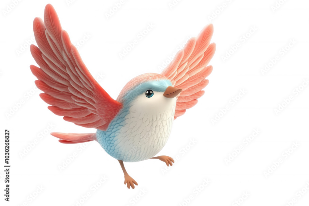 A cute, cartoon-style bird with pink wings and blue feathers, isolated on transparent or white background A cute, cartoon-style bird with pink wings and blue feathers, isolated on transparent or white background