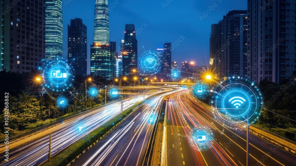 Fototapeta premium IoT (Internet of Things) concept . Businessman offer IOT products and solutions