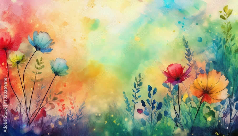 Obraz premium Grunge style beautiful, colorful, abstract art. Paper texture. Colorful painting. Watercolor Flowers and pastel tones. Floral Background