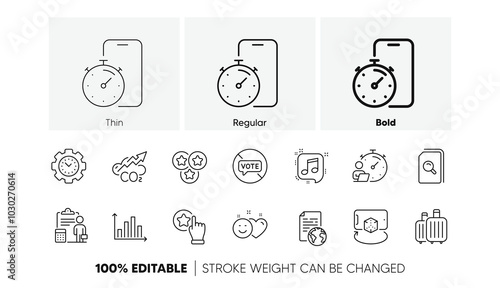 Augmented reality, Search files and Diagram graph line icons. Pack of Accounting, Stars, Timer app icon. Time management, Musical note, Stop voting pictogram. Timer, Baggage, Co2. Line icons. Vector