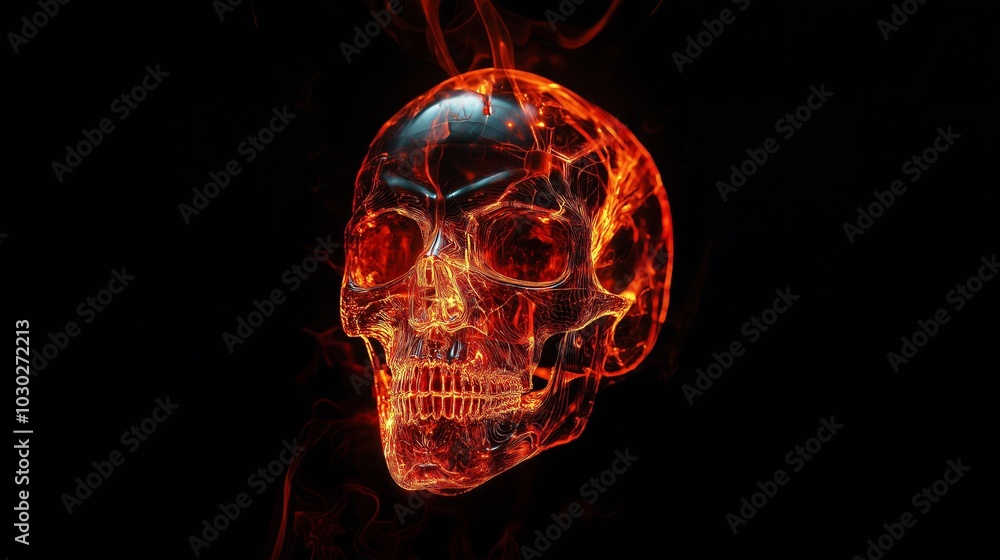 Abstract futuristic a orange and red inside on a black background, Halloween theme skull Abstract futuristic a orange and red inside on a black background, Halloween theme skull