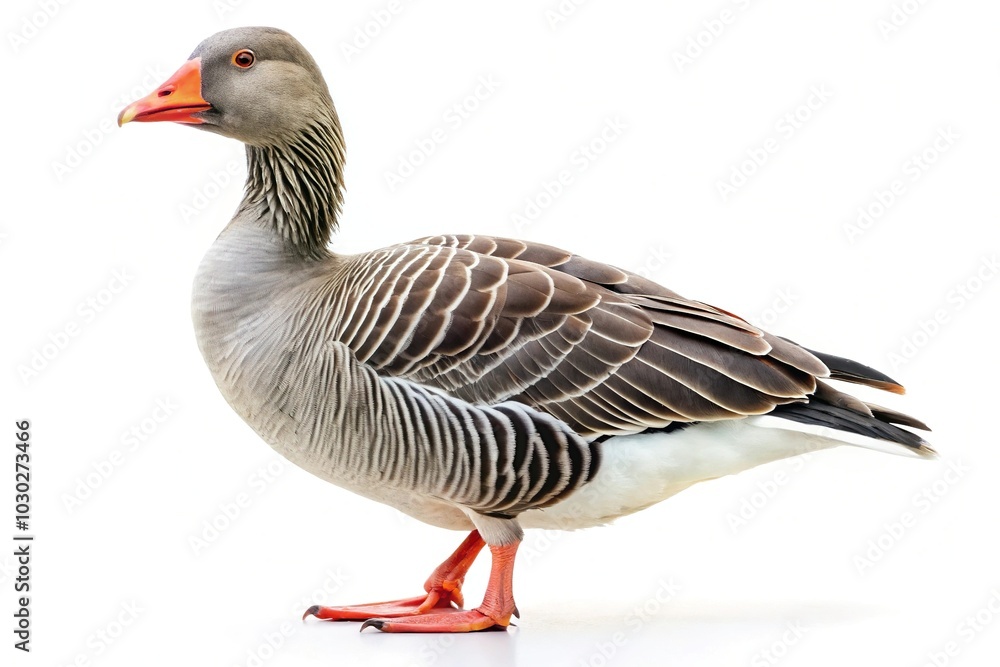 Wild Greylag Goose Anser anser isolated on white background with shallow Depth of Field Wild Greylag Goose Anser anser isolated on white background with shallow Depth of Field