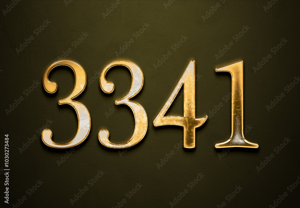 Old gold effect of 3341 number with 3D glossy style Mockup. Old gold effect of 3341 number with 3D glossy style Mockup.